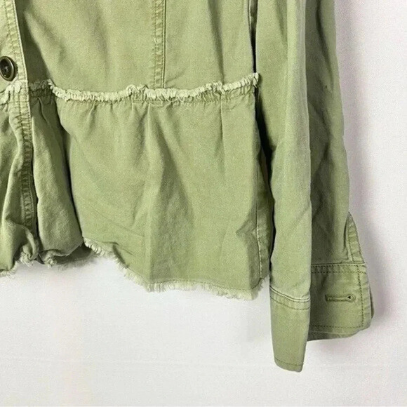 Caslon Green Twill Fringe Trim Button Down Military Jacket XS - Picture 5 of 5